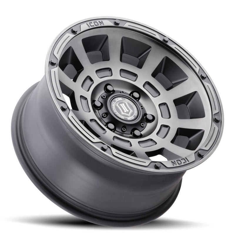 ICON Thrust Rueda de tinte negro satinado ahumado, 17 x 8,5, 6 x 135, 0.236 in, desplazamiento, 5 pulgadas, BS