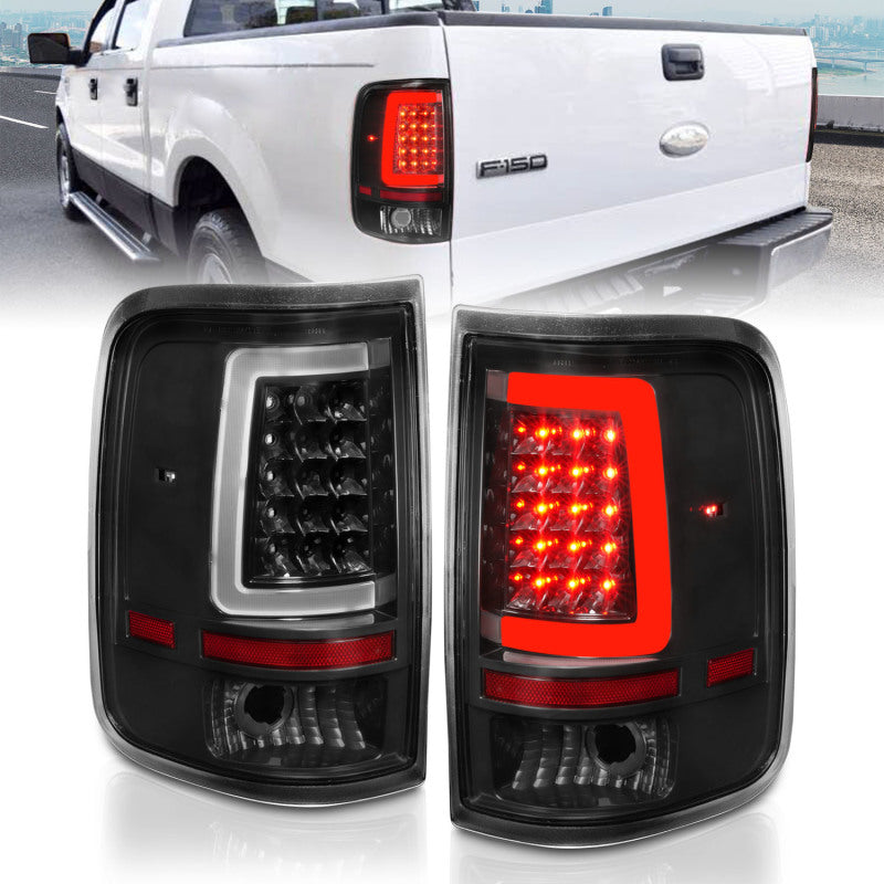 ANZO 2004-2006 Ford F-150 luces traseras LED con barra de luz, carcasa negra, lente transparente