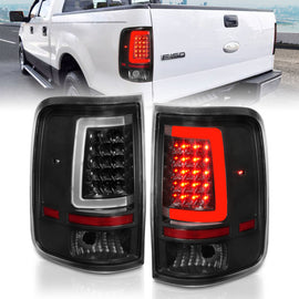 ANZO 2004-2006 Ford F-150 luces traseras LED con barra de luz, carcasa negra, lente transparente