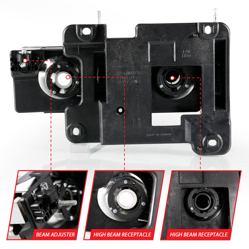 ANZO 1999-2000 Cadillac Escalade Crystal Faros Barra de luz Carcasa negra (par)