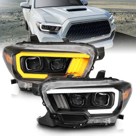 ANZO 2016-2017 Toyota Tacoma Proyector Faros delanteros con estilo de tablón Switchback negro con ámbar