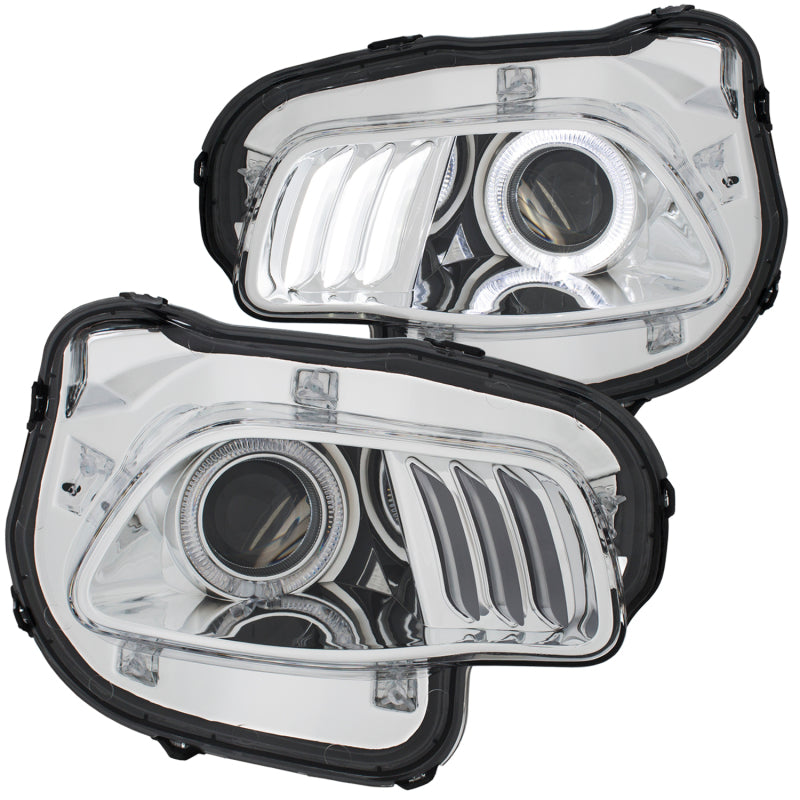 ANZO 2014-2016 Jeep Cherokee Proyector Faros delanteros cromados transparentes con blanco y rojo