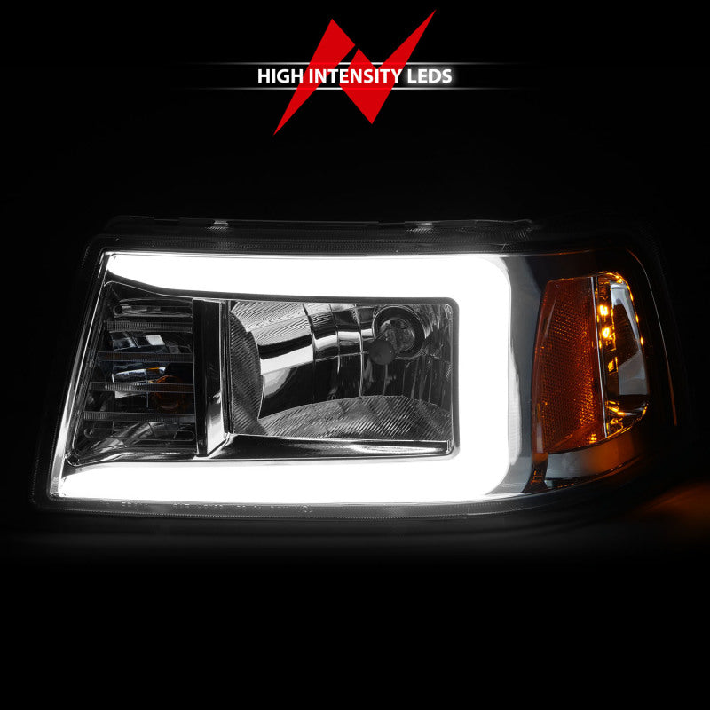 ANZO Faros delanteros de cristal para Ford Ranger 2001-2011 con barra de luz y carcasa cromada