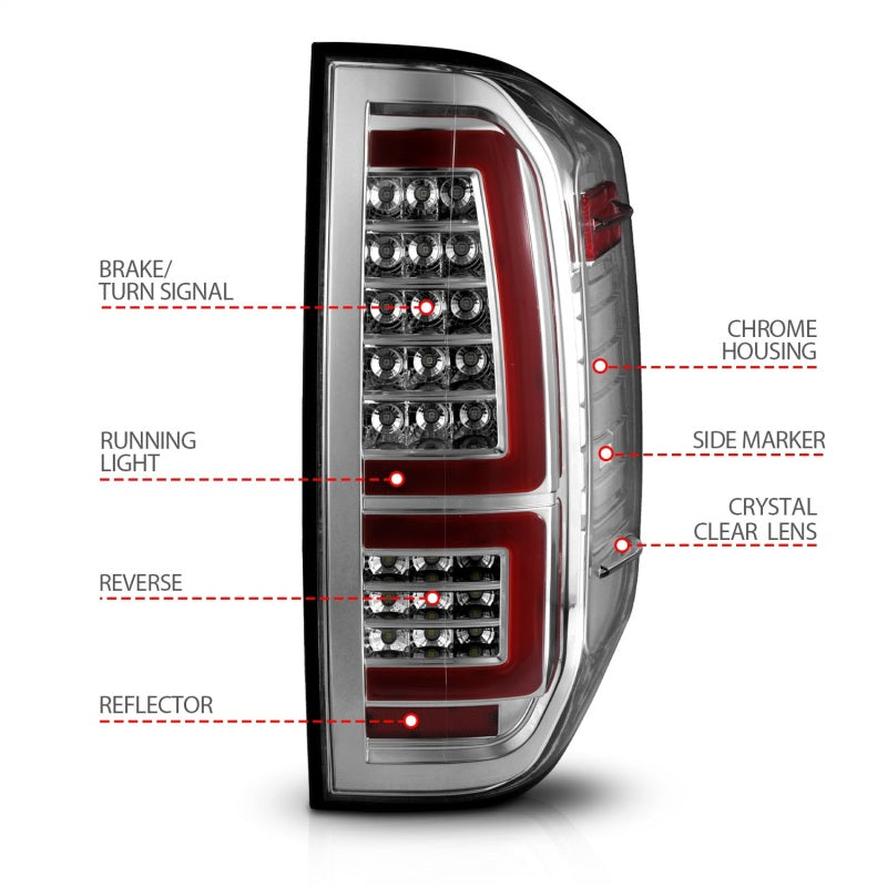 ANZO 2014-2021 Toyota Tundra luces traseras LED carcasa cromada/lente transparente