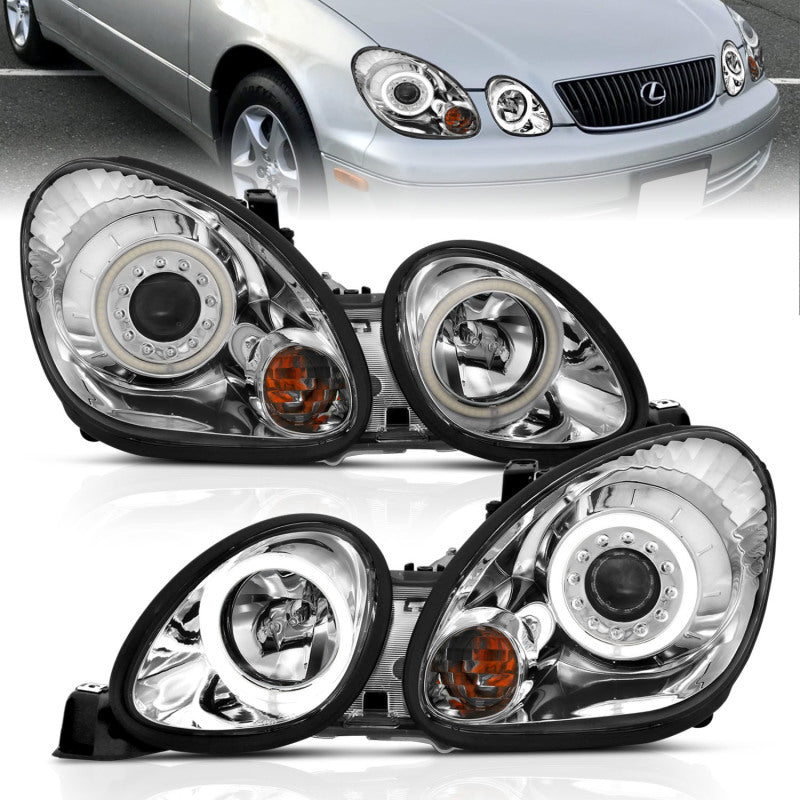 ANZO 1998-2005 Lexus Gs300 Faros delanteros con proyector con halo cromado
