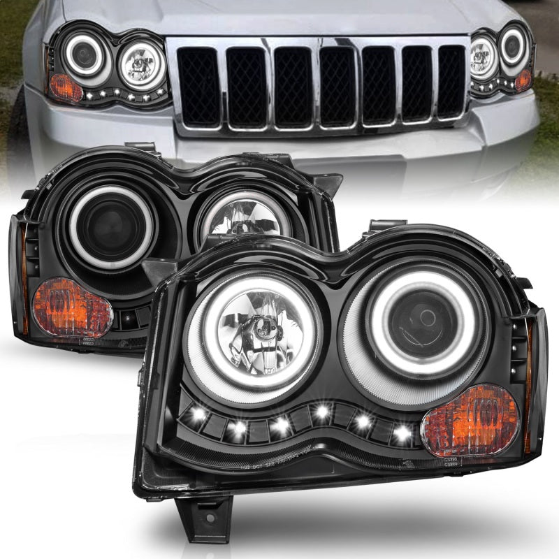 ANZO 2008-2010 Jeep Grand Cherokee Proyector Faros delanteros con Halo Negro (CCFL)