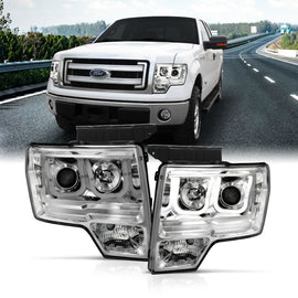 ANZO 2009-2014 Ford F-150 Faros delanteros proyectores con barra en U cromada