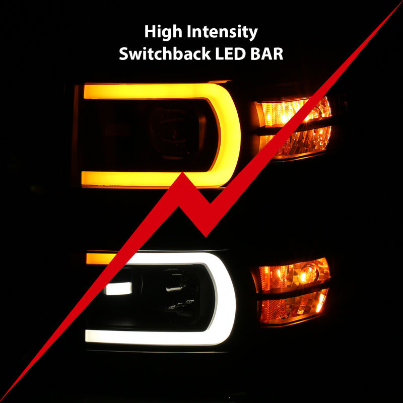 ANZO 14-15 Chevrolet Silverado 1500 Faros delanteros proyectores con interruptor estilo tablón negro con ámbar