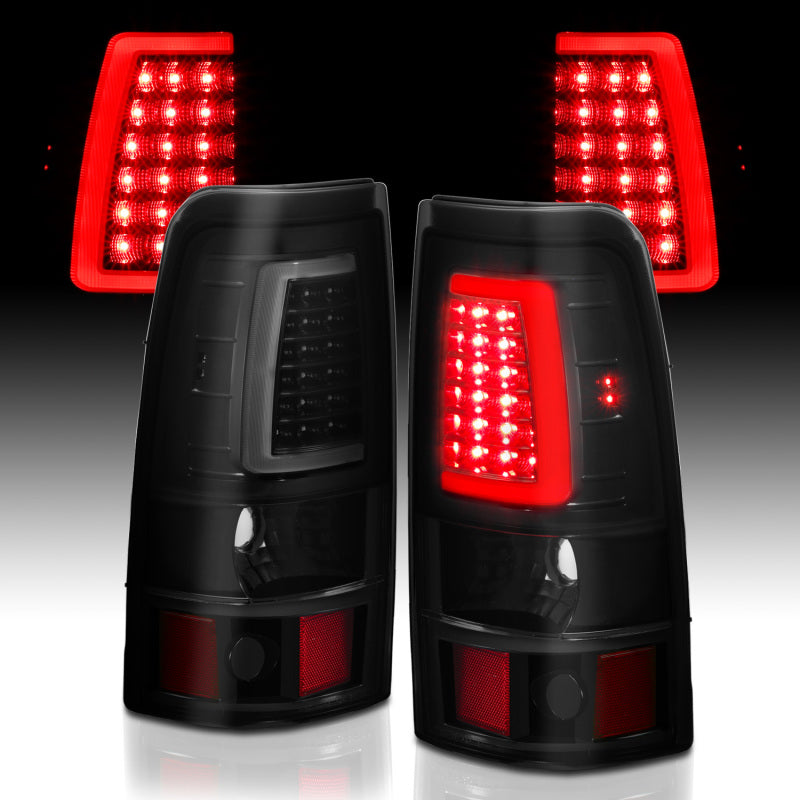 ANZO 1999-2002 Chevy Silverado 1500 luces traseras LED estilo tablón negro con lente ahumada