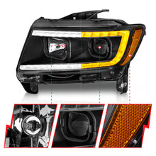 Cargar imagen en el visor de la galería, ANZO 11-13 Jeep Grand Cherokee (solo halógenos de fábrica) Faros delanteros con barra de luz Swtchbk negro