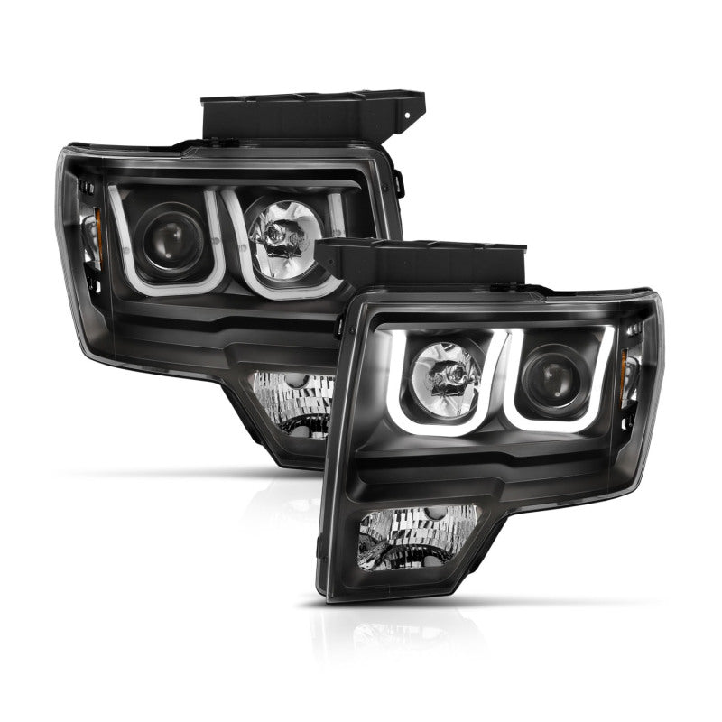 ANZO 2009-2014 Ford F-150 Faros delanteros proyectores con barra en U, color negro con ámbar