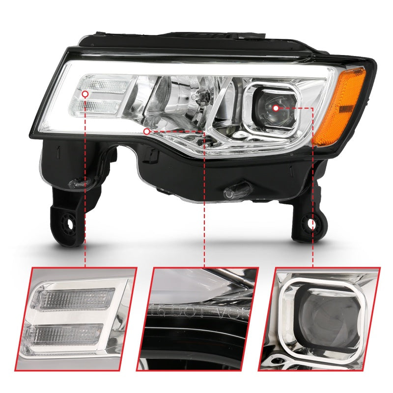 ANZO Faros delanteros tipo proyector para Jeep Grand Cherokee 2017-2018 con interruptor estilo tablón - Cromado con ámbar