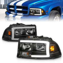 Cargar imagen en el visor de la galería, ANZO 97-04 Dodge Dakota/Durango Juego de faros delanteros de cristal con barra de luz y carcasa negra