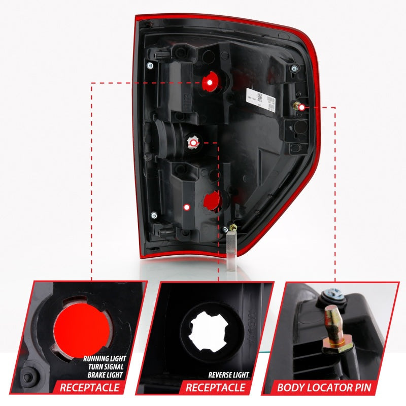 ANZO 2009-2014 Ford F-150 Euro luz trasera roja/transparente (sin bombilla)
