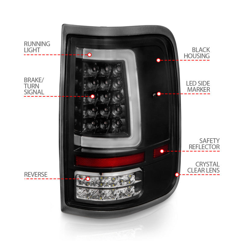 ANZO 2004-2006 Ford F-150 luces traseras LED con barra de luz, carcasa negra, lente transparente