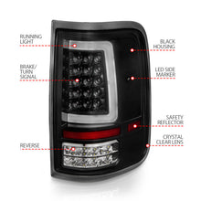 Cargar imagen en el visor de la galería, ANZO 2004-2006 Ford F-150 luces traseras LED con barra de luz, carcasa negra, lente transparente