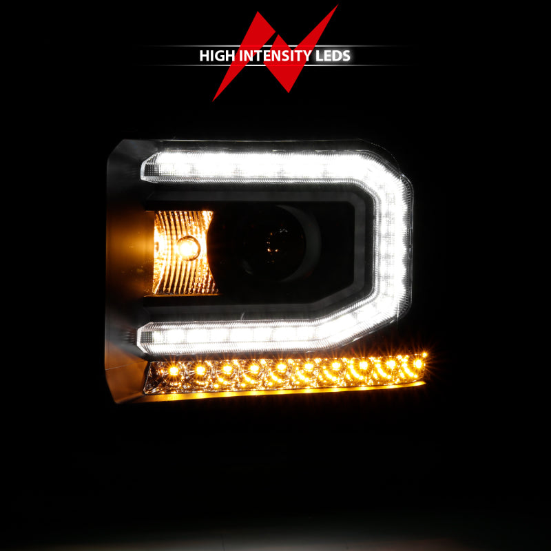 ANZO 2016-2019 Gmc Sierra 1500 Proyector Faro estilo tablón negro con señal ámbar secuencial