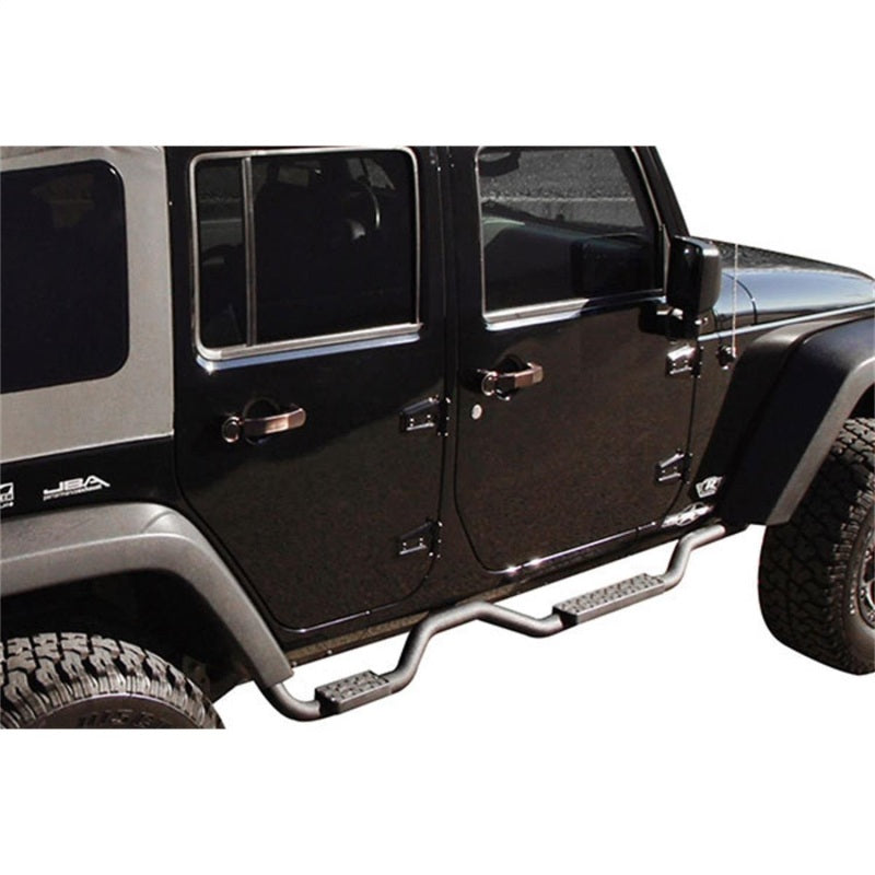 Rampage 2007-2018 Jeep Wrangler(JK) Barra lateral ilimitada con escalón delgado, color negro