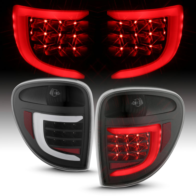 ANZO 2004-2007 Dodge Grand Caravan luces traseras LED con barra de luz, carcasa negra, lente transparente