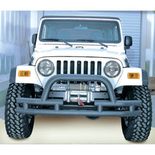 Cargar imagen en el visor de la galería, Rugged Ridge 3-In Dbl Tube Front Winch Bumper w/Hoop 76-06 Models