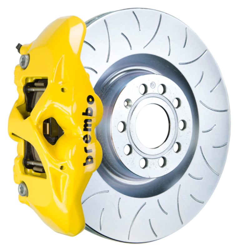 Brembo 05-10 Jetta GLI Front GT BBK 4 pistones fundidos 345x30 1 pieza rotor ranurado tipo 3-amarillo