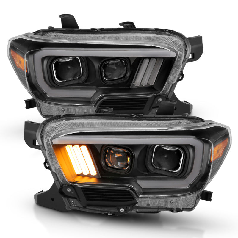 ANZO Faros delanteros proyectores Toyota Tacoma 2016-2017 con diseño estilo tablón, negro/ámbar con DRL