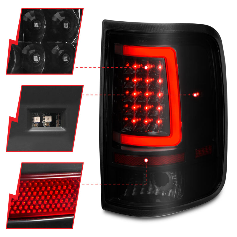 ANZO 2004-2006 Ford F-150 luces traseras LED con barra de luz, carcasa negra, lente ahumada