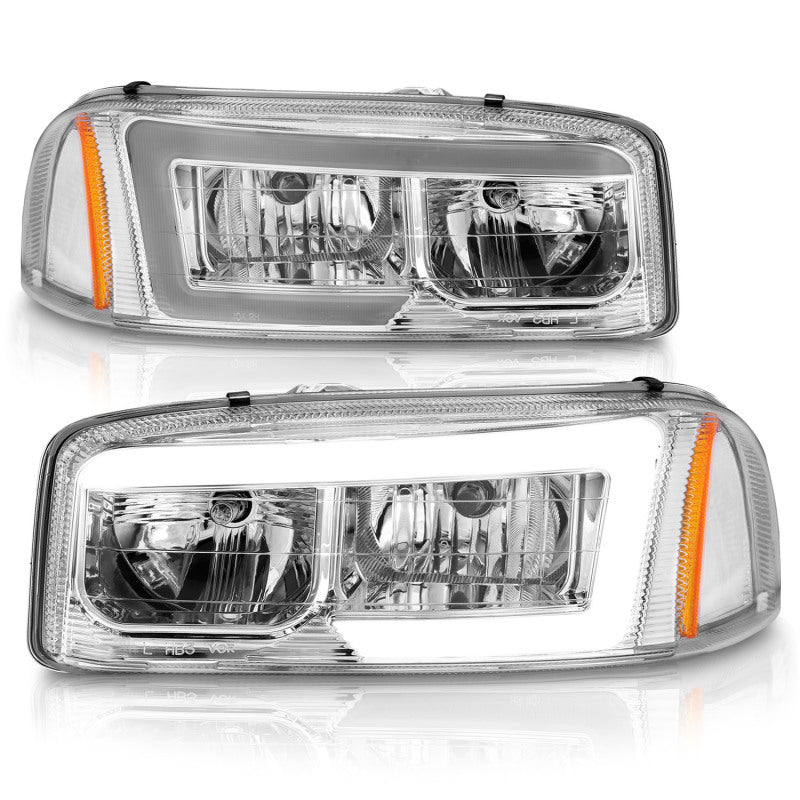 Anzo 99-17 GMC Sierra/Denali Faros delanteros cromados ámbar (con barras de luz C)