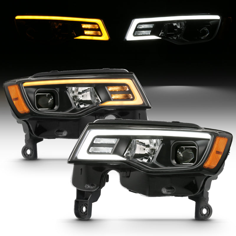 ANZO 2017-2018 Jeep Grand Cherokee Proyector Faros delanteros con interruptor estilo tablón - Negro con ámbar