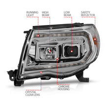 Cargar imagen en el visor de la galería, ANZO 05-11 Toyota Tacoma Faros delanteros con proyector y barra de luz con carcasa cromada