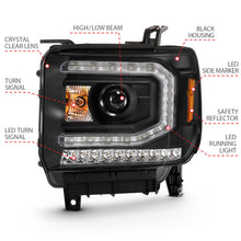 Cargar imagen en el visor de la galería, ANZO 2016-2019 Gmc Sierra 1500 Proyector Faro estilo tablón negro con señal ámbar secuencial