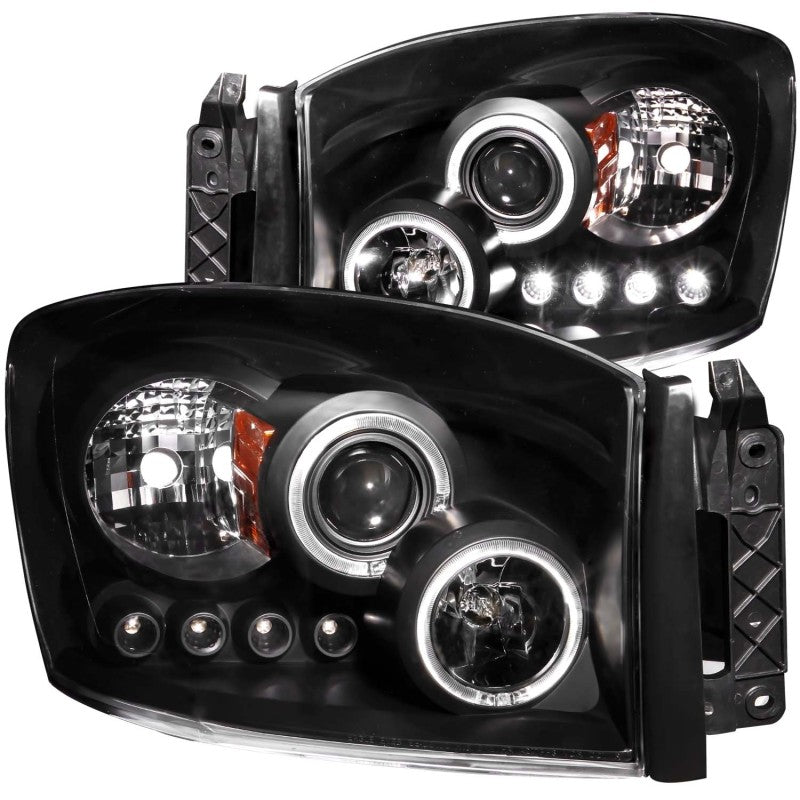 ANZO 2006-2008 Dodge Ram 1500 Faros delanteros con proyector con halo negro