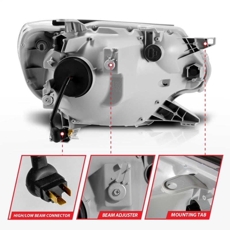 Faros delanteros tipo proyector ANZO 12-15 Toyota Tacoma - con barra de luz con carcasa cromada