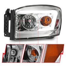 Cargar imagen en el visor de la galería, Anzo 06-09 Dodge RAM 1500/2500/3500 Faros delanteros con carcasa cromada/lente transparente (con barras de luz)