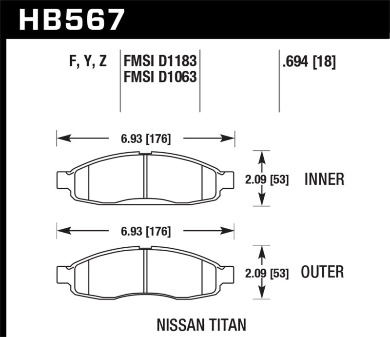 Pastillas de freno delanteras Hawk 04-06 infiniti QX56 / 05-06 Armada / 04 Pathfinder / 04-07 Titan HPS Street