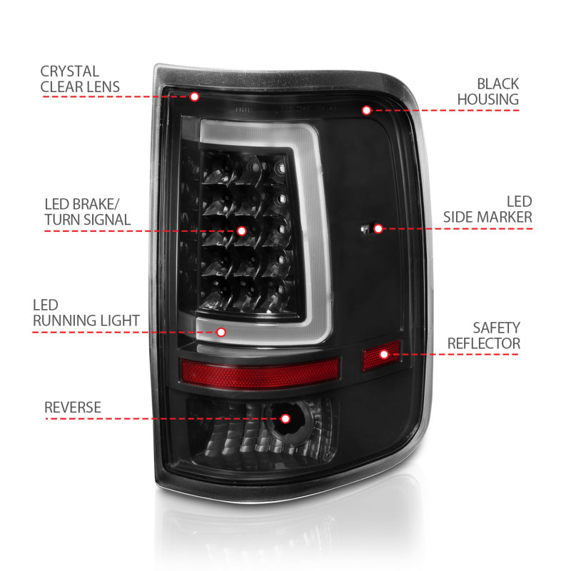 ANZO 2004-2006 Ford F-150 luces traseras LED con barra de luz, carcasa negra, lente transparente