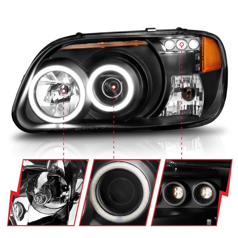 ANZO 1995-2001 Ford Explorer Faros delanteros con proyector con halo negro 1 pieza
