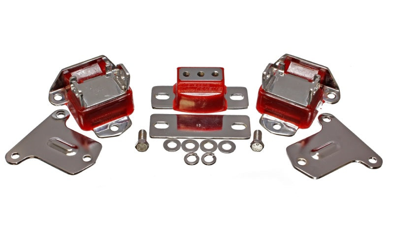 Suspensión energética 69-71 Camaro / 70-73 Monte Carlo soportes de motor y transmisión rojos; Acabado cromado.