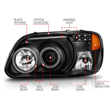 Cargar imagen en el visor de la galería, ANZO 1995-2001 Ford Explorer Faros delanteros con proyector con halo negro 1 pieza