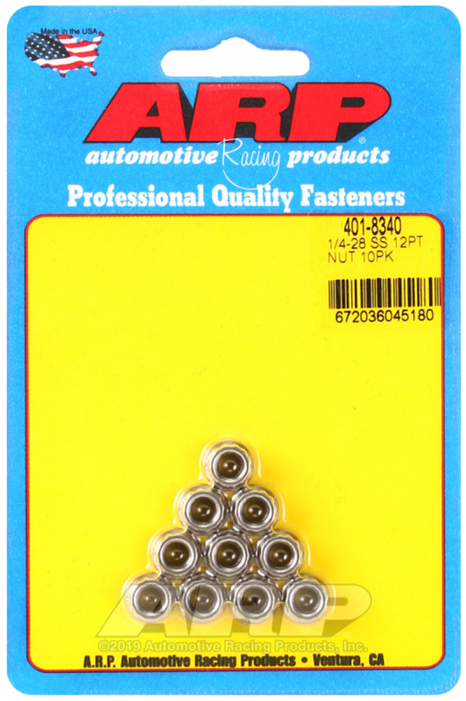 Kit de tuercas ARP de acero inoxidable de 1/4-20 pulgadas y 12 puntos (10 por paquete)