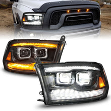 Cargar imagen en el visor de la galería, ANZO 09-18 Dodge Ram 1500/2500/3500 Faros delanteros LED completos con barra de luz de retroceso - Negro