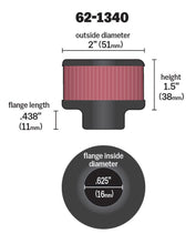 Cargar imagen en el visor de la galería, K&amp;N 0.625 inch ID 2 inch OD 1.5 inch H Clamp On Crankcase Vent Filter
