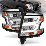 ANZO 2015-2020 Chevy Tahoe Proyector Faros delanteros estilo tablón cromado con DRL