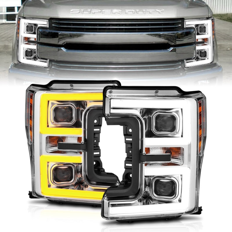 Faros delanteros LED ANZO 17-18 Ford F-250 Super Duty faros LED estilo tablón cromados (par)