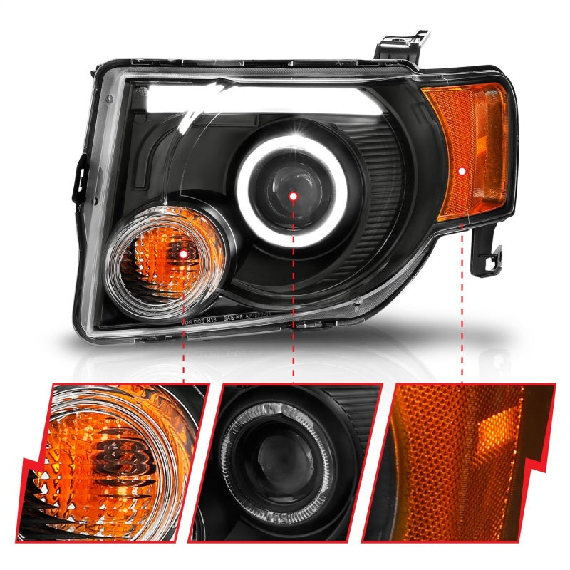 ANZO 2008-2012 Ford Escape Proyector Faros delanteros con Halo Negro
