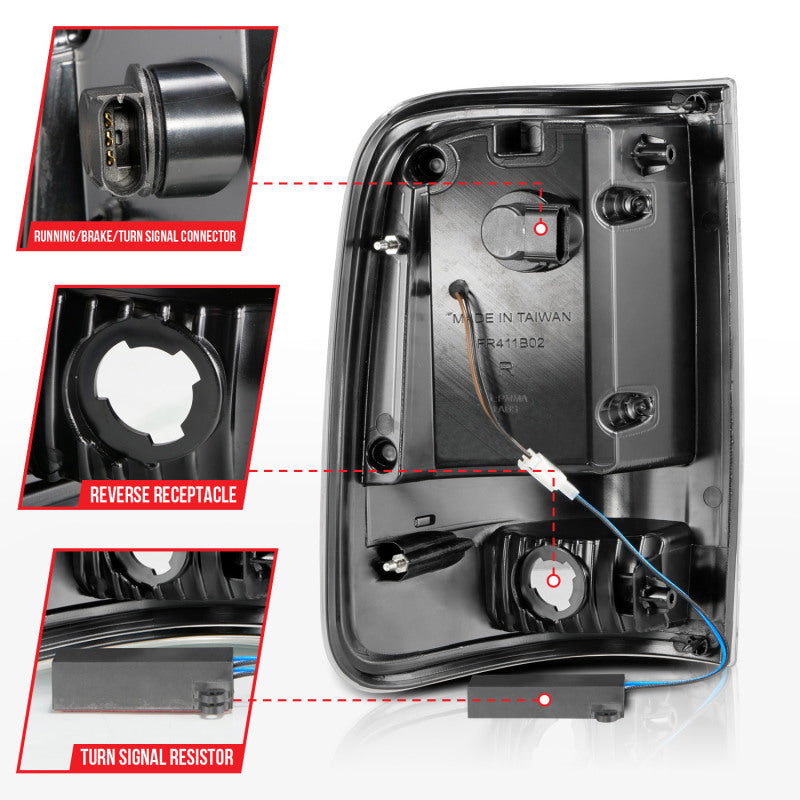 ANZO 2004-2006 Ford F-150 luces traseras LED con barra de luz, carcasa negra, lente transparente