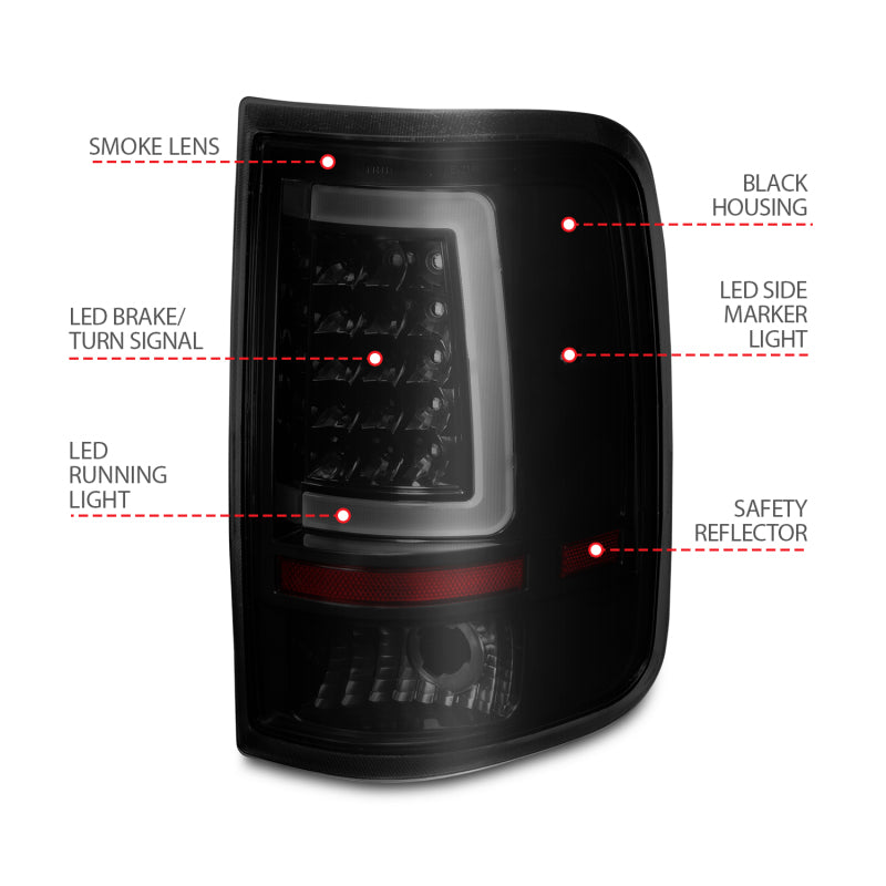 ANZO 2004-2006 Ford F-150 luces traseras LED con barra de luz, carcasa negra, lente ahumada