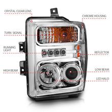 Cargar imagen en el visor de la galería, ANZO 2008-2010 Ford F-250 Faros delanteros con proyector con halo cromado (CCFL)