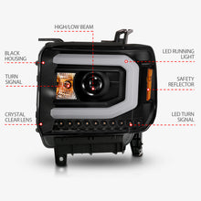 Cargar imagen en el visor de la galería, ANZO 2014-2015 GMC Sierra 1500 Faros delanteros con barra de luz, carcasa negra (tipo halógeno)