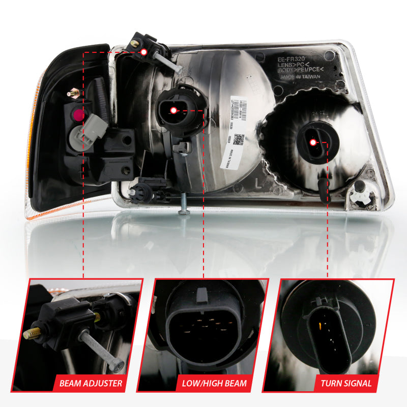 ANZO 2001-2011 Ford Ranger Crystal Faro cromado con luces de esquina (reemplazo OE)